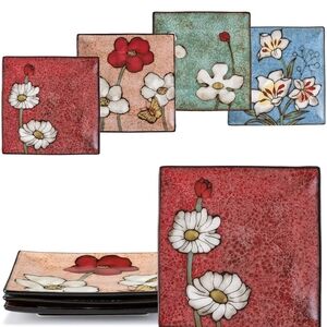 Vibrant Square Porcelain Plates Set of 4 – 7.5